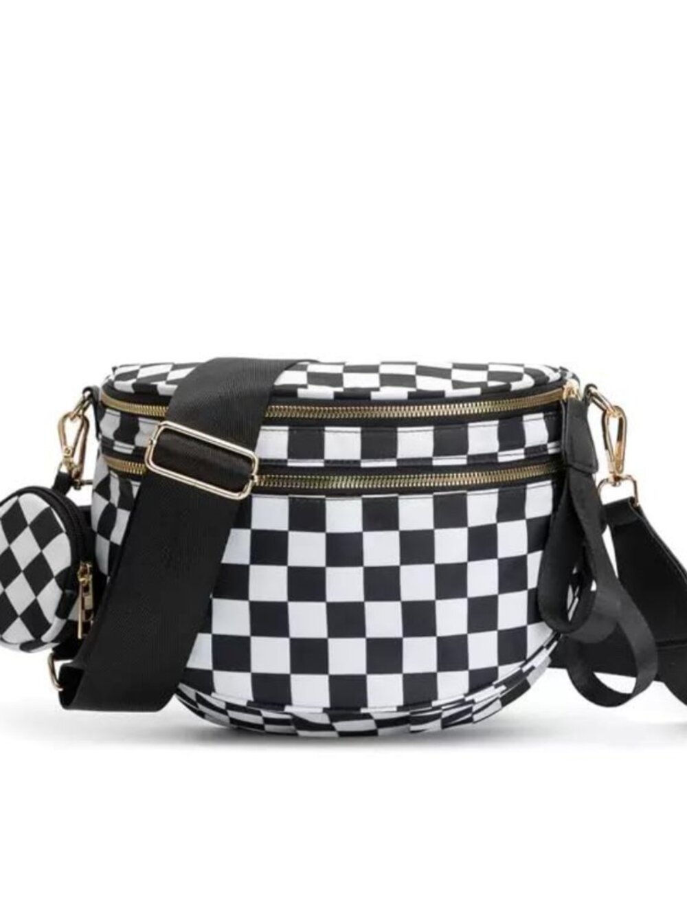 Checkered Canvas Crossbody Sling Bag with Adjustable Strap